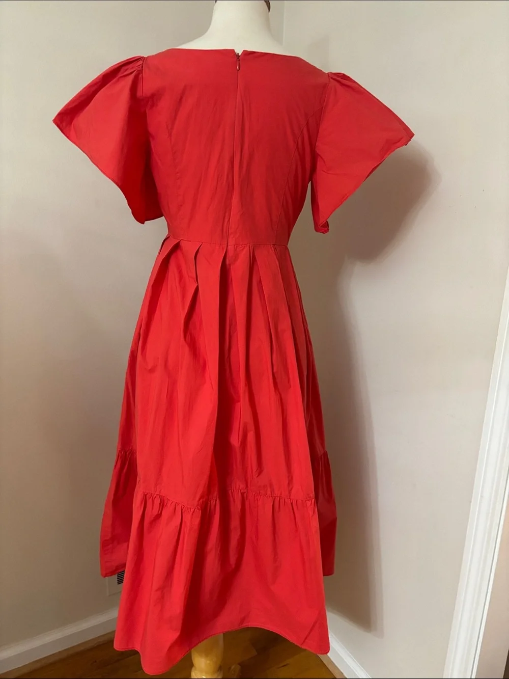 Marissa Webb Women's Dark Coral Flutter-Sleeve Midi Dress 2